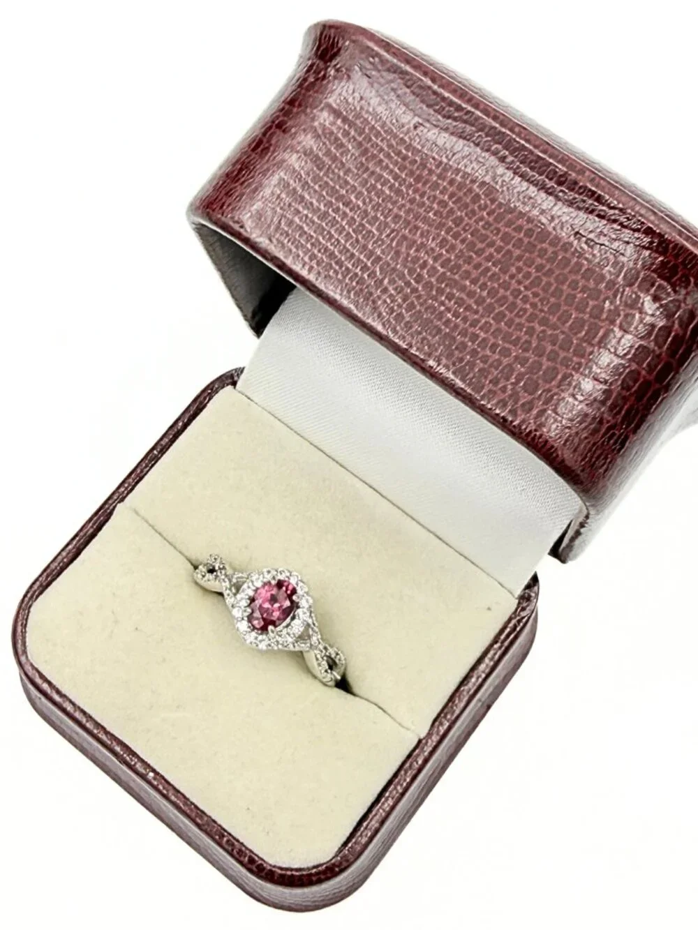Charming Marked BBJ Sterling Silver Pink Lab Tourmaline Halo Ring Sz 10